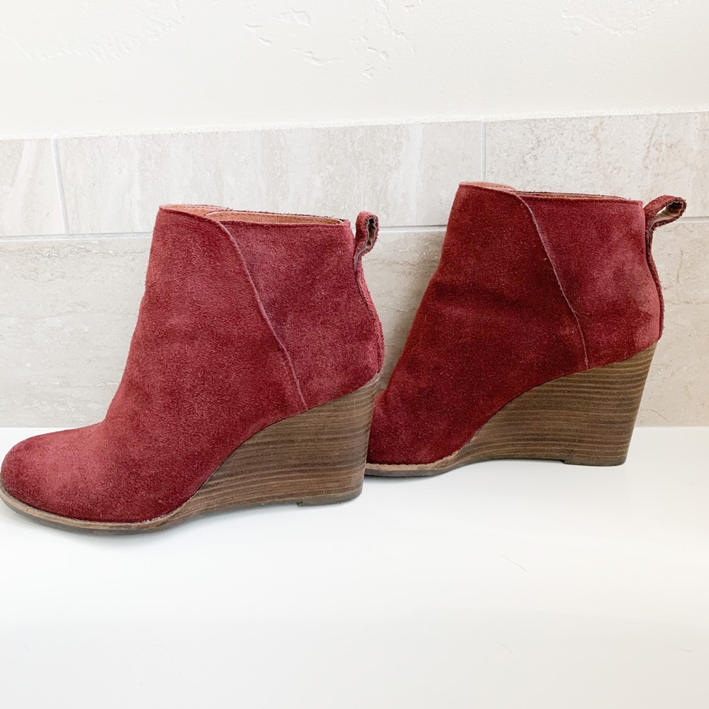 Lucky Brand Women's Red Suede Wedge Ankle Booties